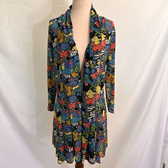 Ali Miles Floral Mesh Wearable Art Cardigan Jacket SMALL Colorful Abstract Retro - Picture 1 of 7